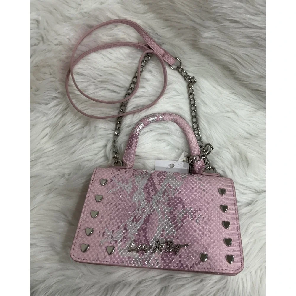 Luv Betsey by Betsey Johnson Pink Snakeskin Crossbody Handbag Heart Mirror NWT